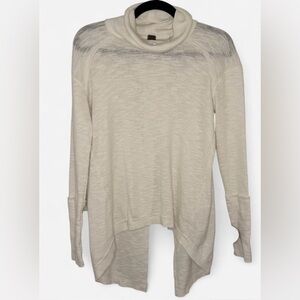 Free People White Long Sleeve Cowl Neck Top Split Back High Low Size PS